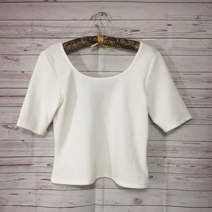 About a Girl White Stretch Crop Top Shirt NWT Lg
